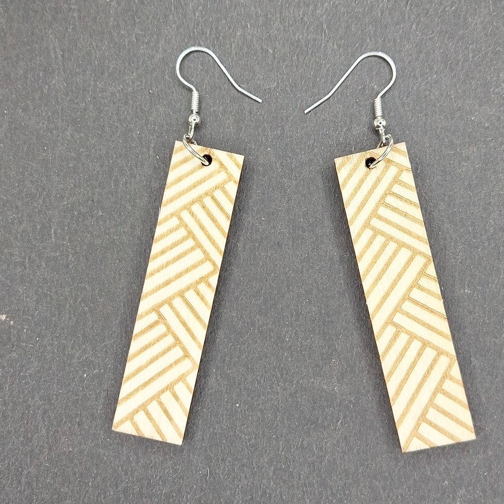 Laser engraved earrings rectangle long wood lightweight earrings